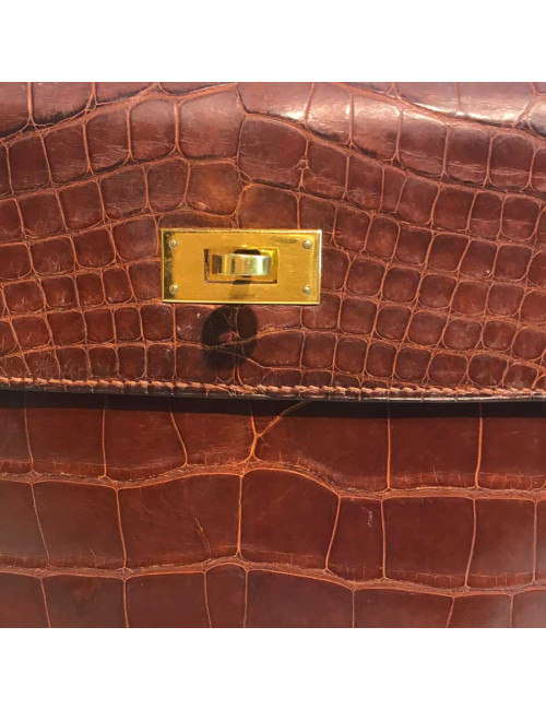Kelly 32 alligator mat HERMES marron bijouterie or