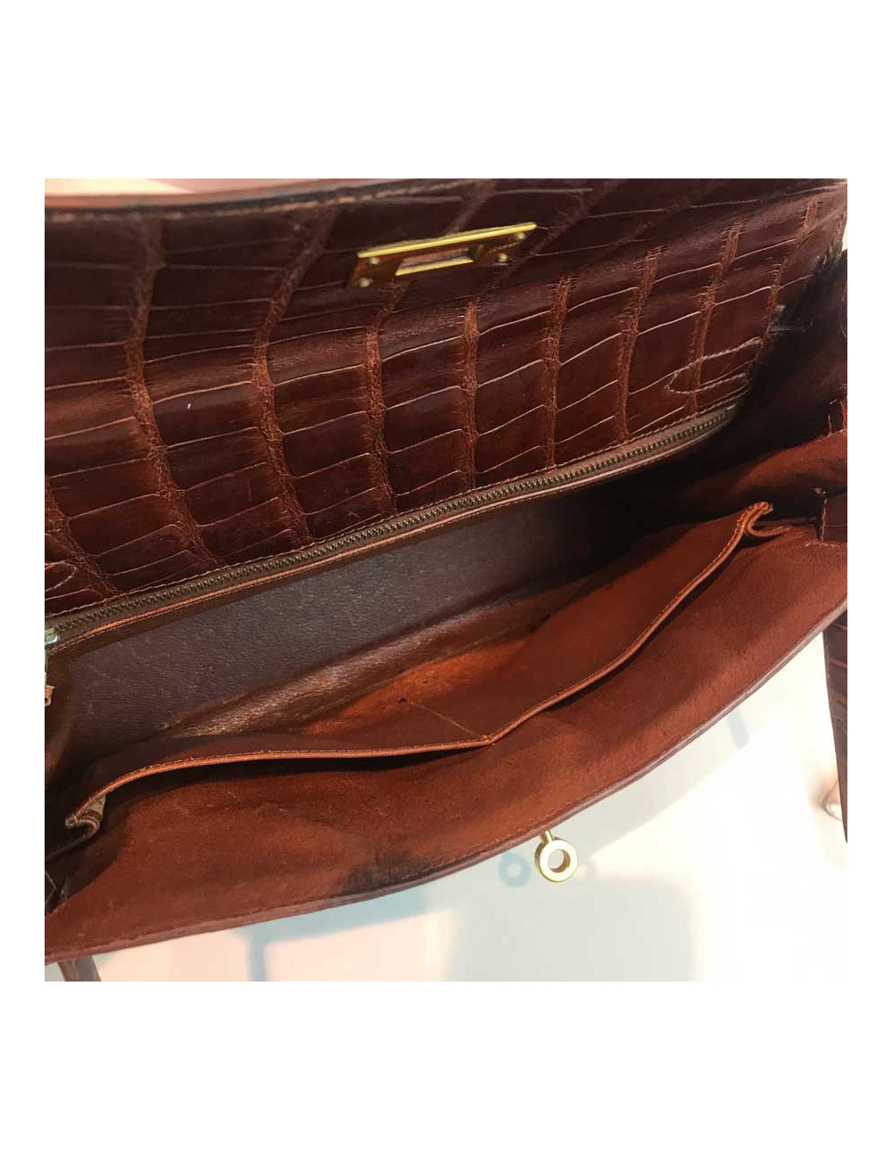 Kelly 32 alligator mat HERMES marron bijouterie or