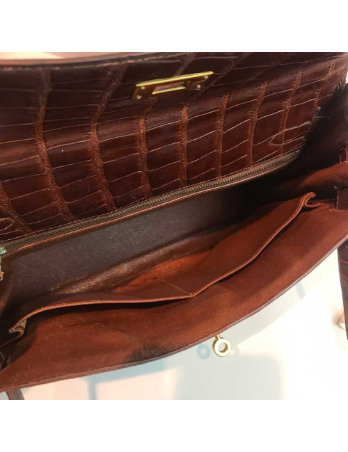 Kelly 32 alligator mat HERMES marron bijouterie or