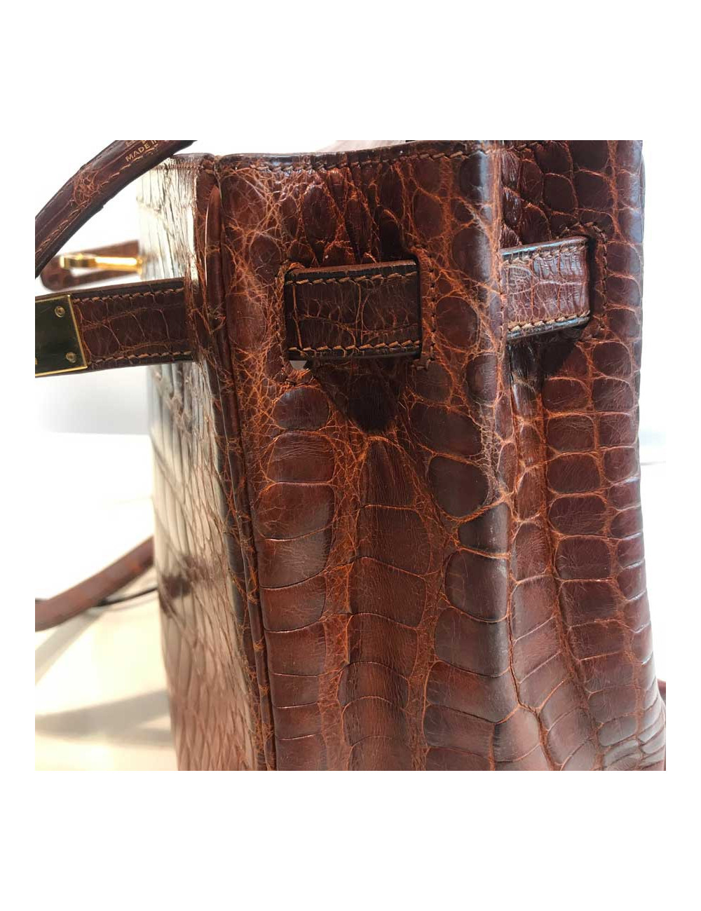 Kelly 32 alligator mat HERMES marron bijouterie or