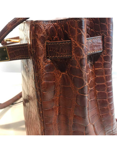 Kelly 32 alligator mat HERMES marron bijouterie or