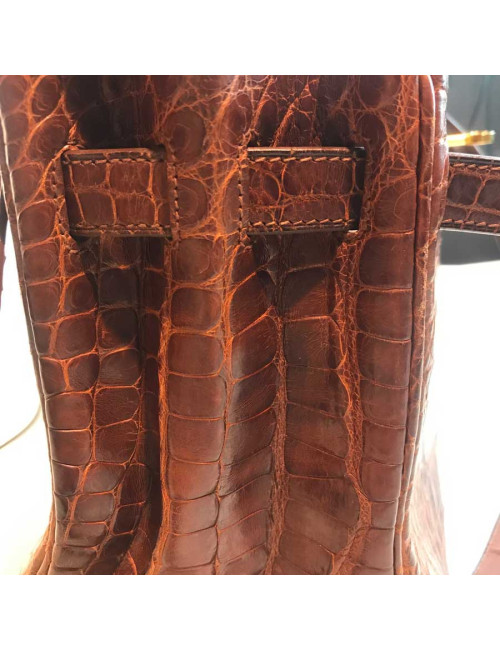 Kelly 32 alligator mat HERMES marron bijouterie or