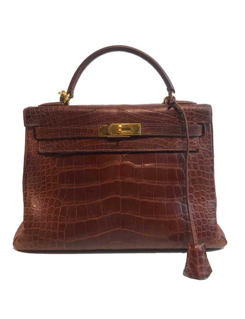 Kelly 32 alligator mat HERMES marron bijouterie or