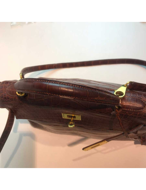 Kelly 32 alligator mat HERMES marron bijouterie or