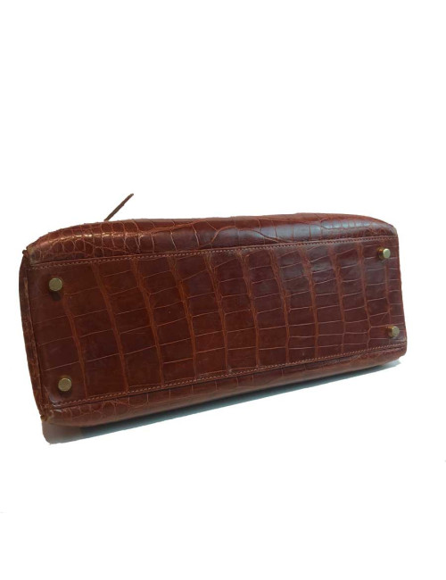 Kelly 32 alligator mat HERMES marron bijouterie or