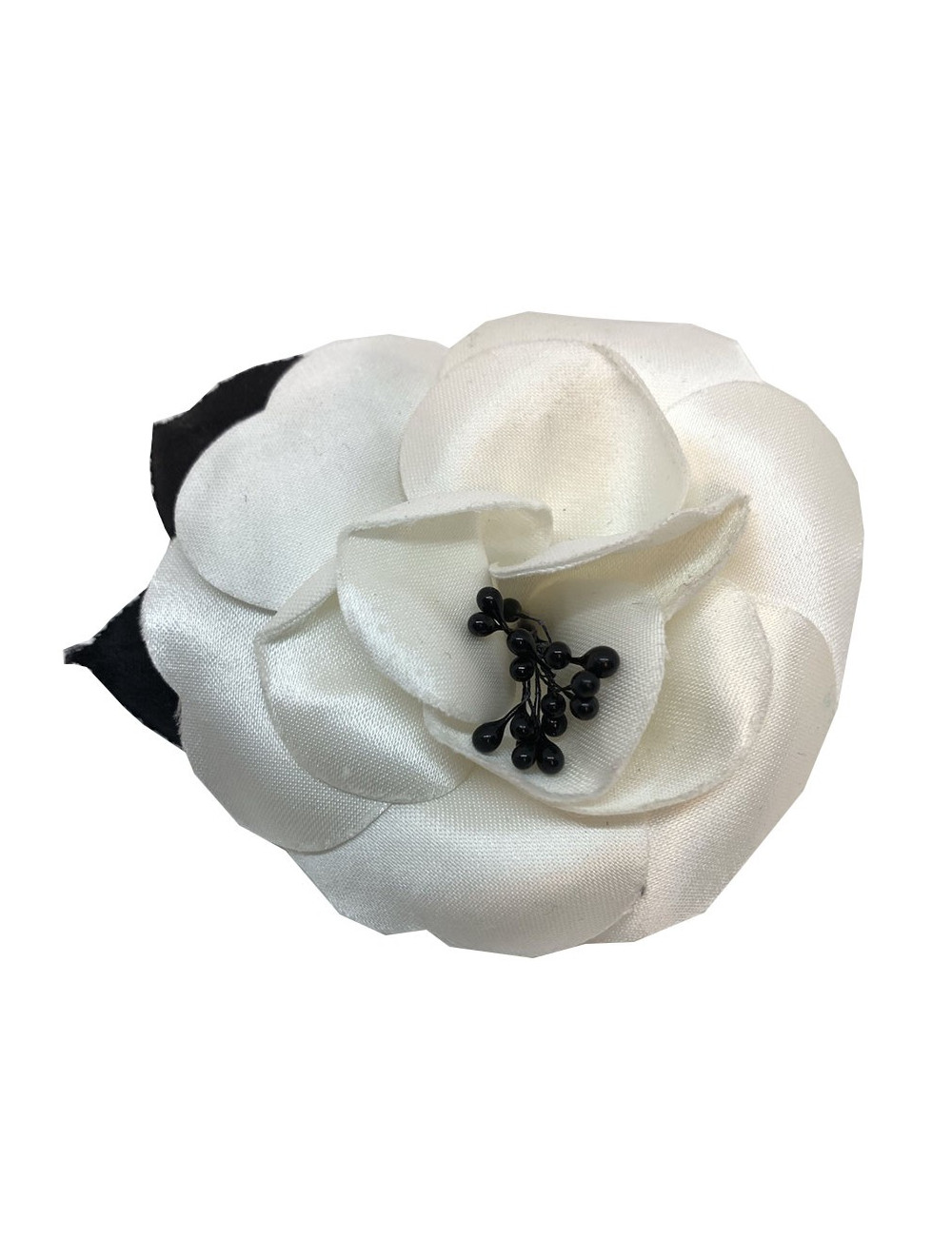 Broche Camélia CHANEL blanc et feuilles noires