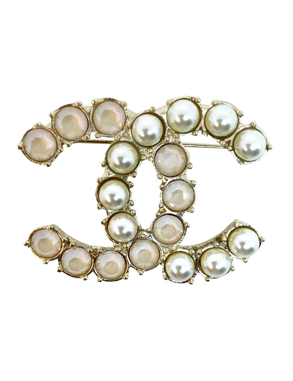 CHANEL Broche CC perles et brillants