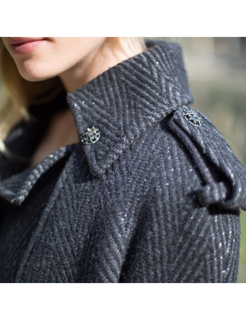 Manteau CHANEL T36 laine noire et fils d'argent