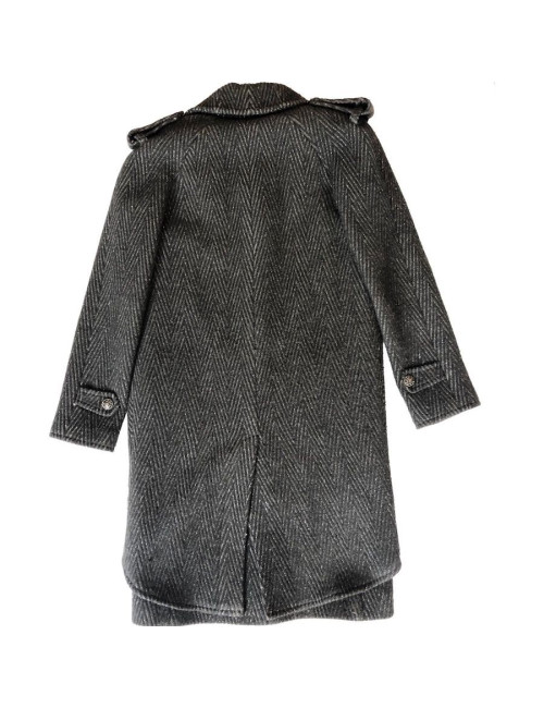 Manteau CHANEL T36 laine noire et fils d'argent