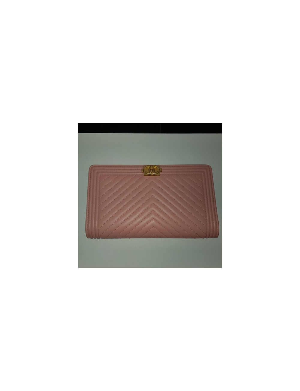 Portefeuille Boy CHANEL cuir chevrons rose