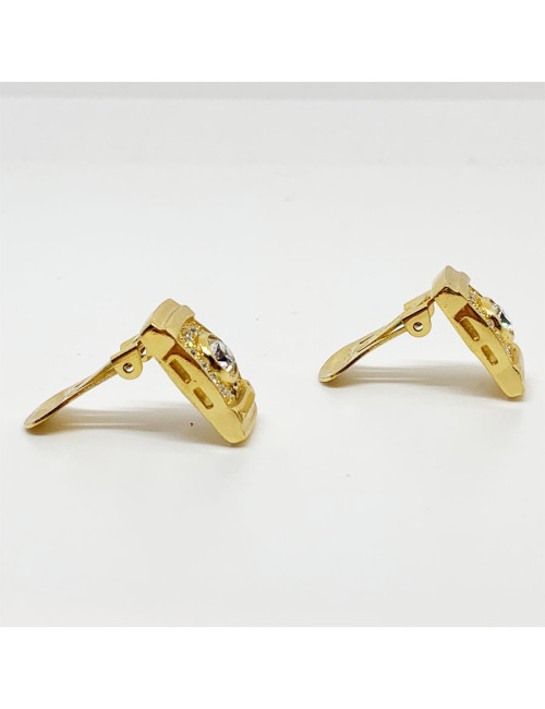 Boucles d'oreille clips C DIOR serties de brillants dorés Vintage