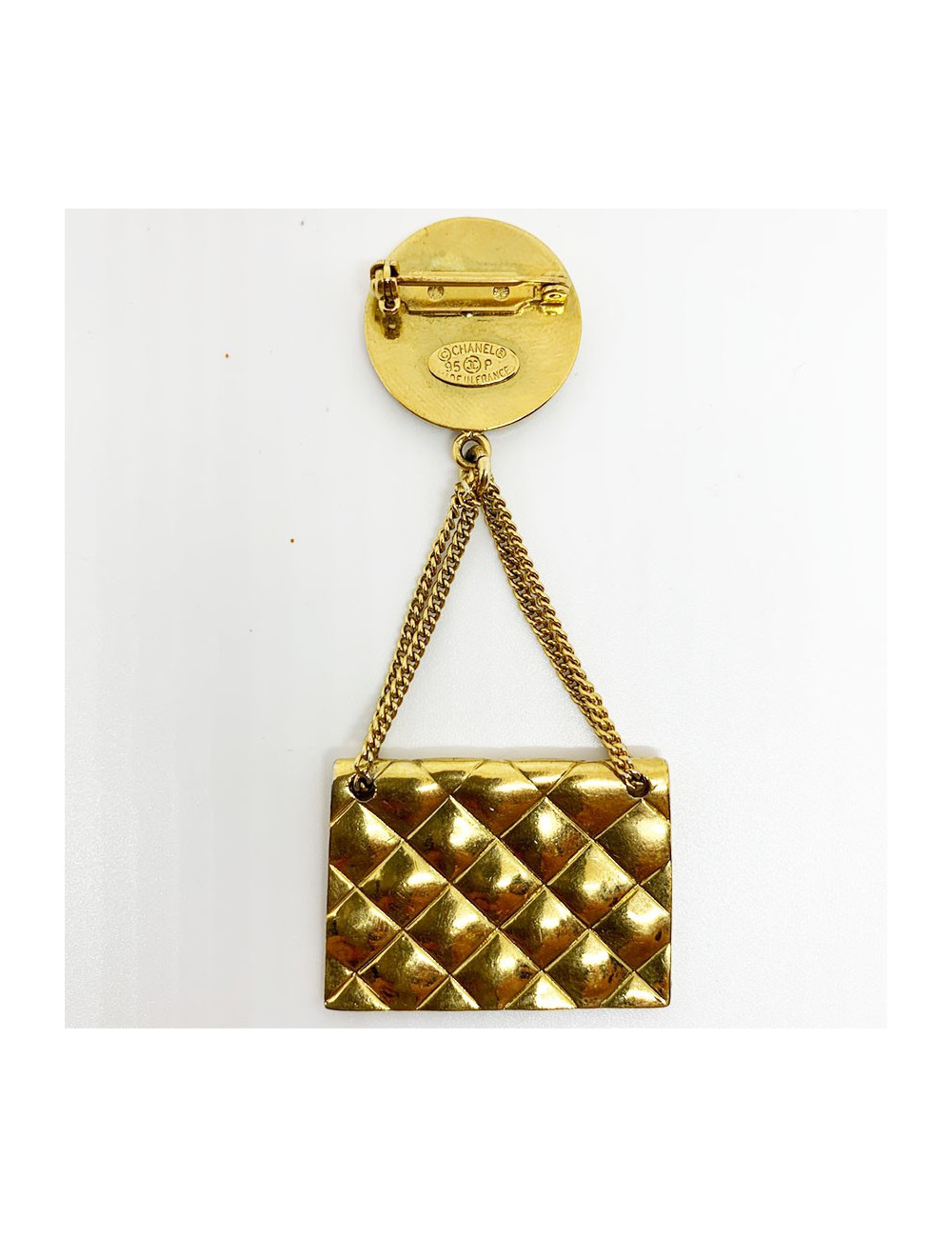 Broche CHANEL Vintage sac matelassé doré
