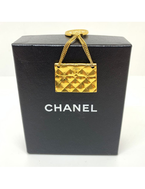 Broche CHANEL Vintage sac matelassé doré