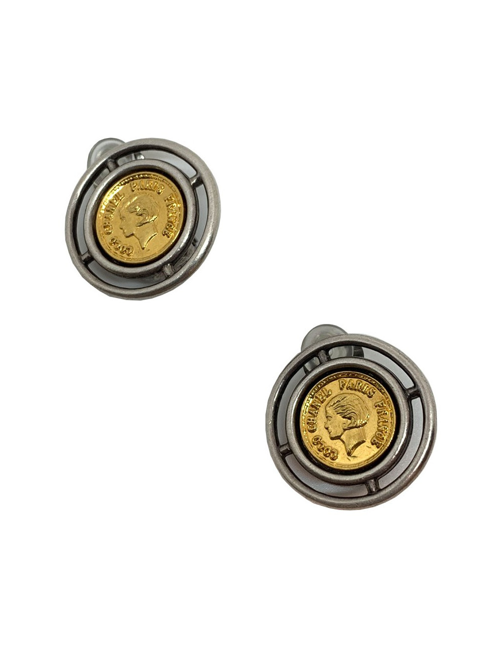 Boucles d'oreille clIps CHANEL Vintage bicololres