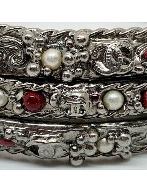 CHANEL silver, ruby and pearly beads 3 bracelet set