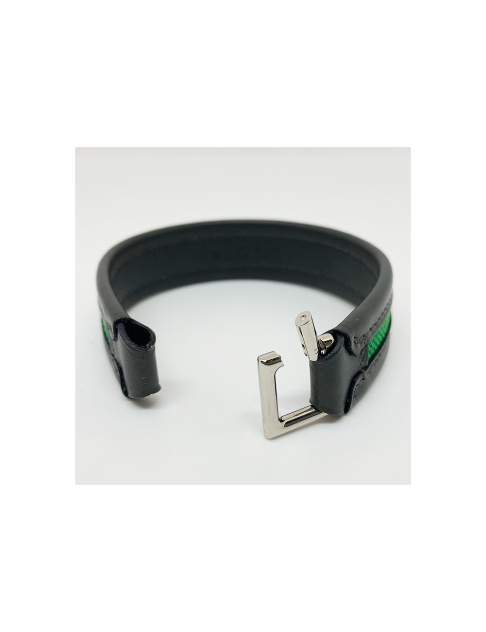 Bracelet vert HERMES en veau, toile et laiton