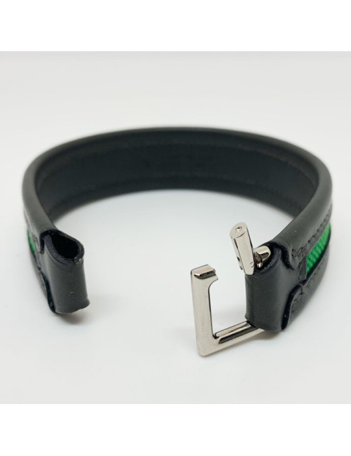 Bracelet vert HERMES en veau, toile et laiton