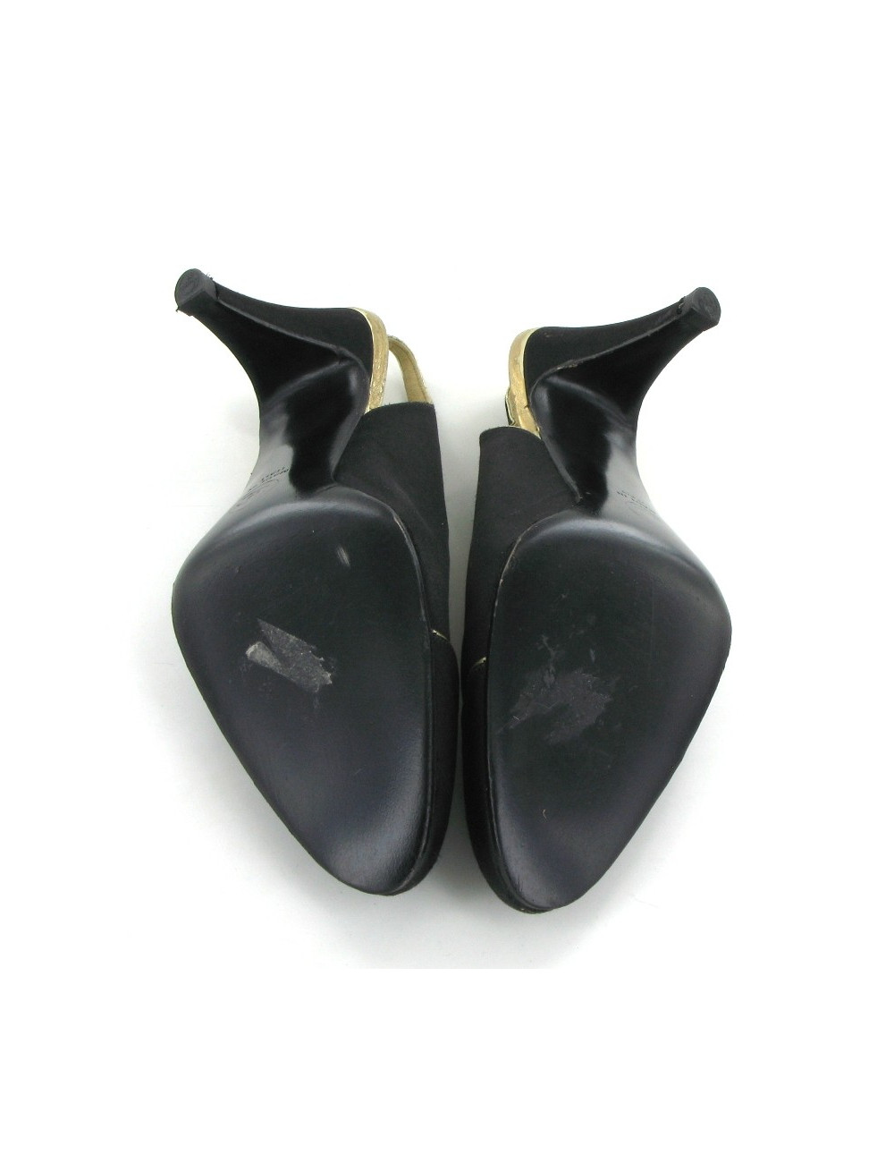 Escarpins CHANEL en satin noir et liserés dorés T 36,5