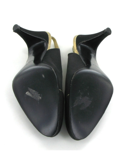 Escarpins CHANEL en satin noir et liserés dorés T 36,5