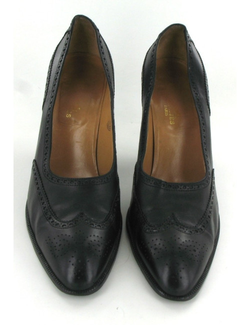 Escarpins HERMES en cuir perforé noir T 40