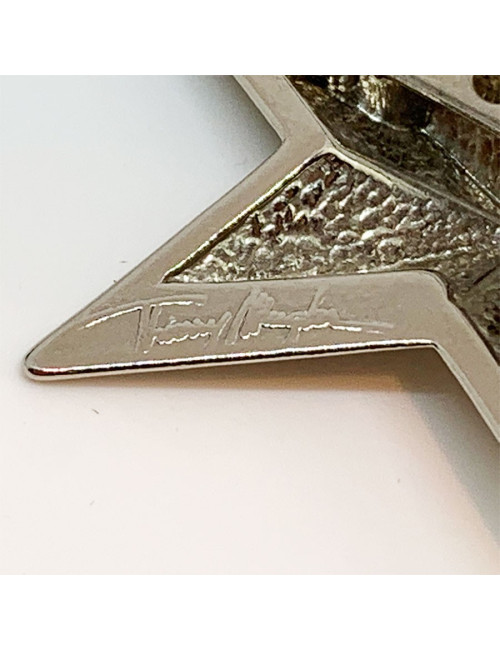 Parure MUGLER clips et broche en métal argenté Vintage