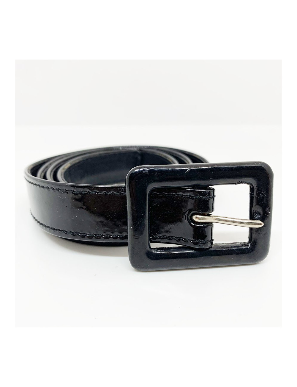 Ceinture T 70 CHANEL cuir noir verni Vintage