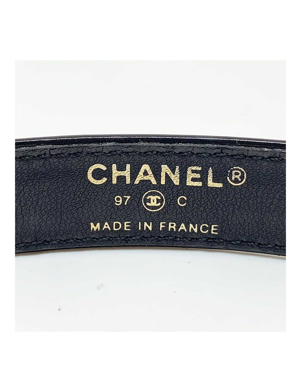 Ceinture T 70 CHANEL cuir noir verni Vintage