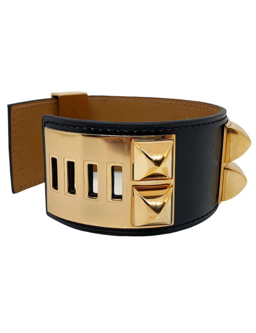 Bracelet HERMES collier de chien cuir box noir