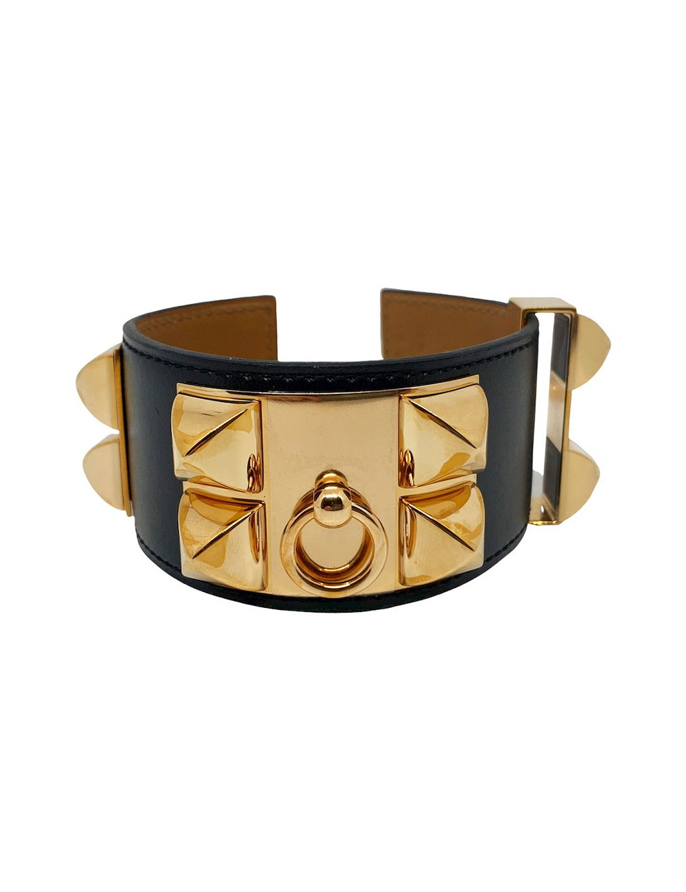 Bracelet HERMES collier de chien cuir box noir