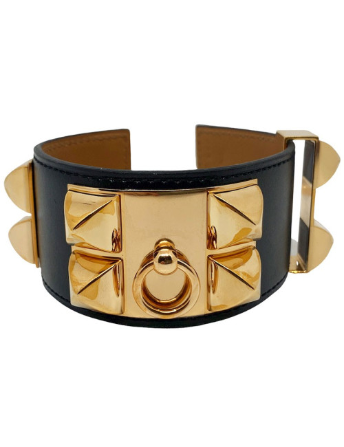 Bracelet HERMES collier de chien cuir box noir