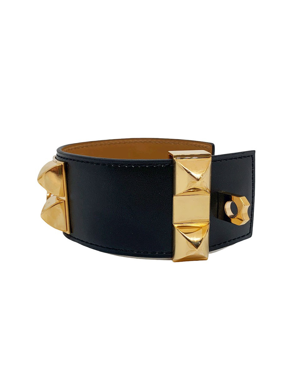 Bracelet collier de chien HERMES noir en cuir de veau