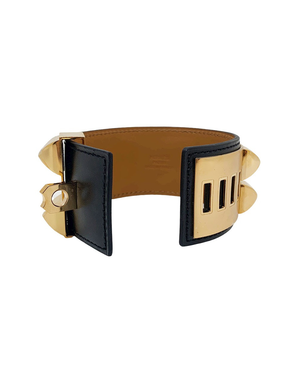 Bracelet collier de chien HERMES noir en cuir de veau
