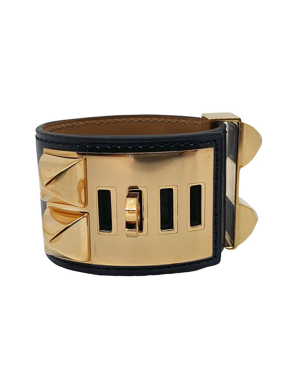 Bracelet collier de chien HERMES noir en cuir de veau