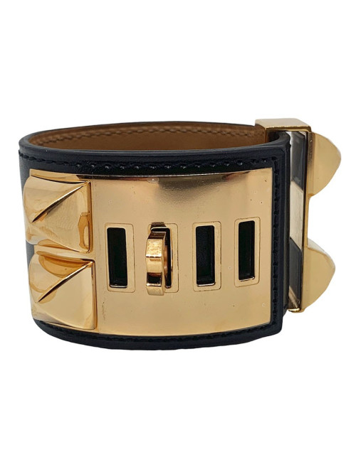 Bracelet HERMES collier de chien cuir box noir