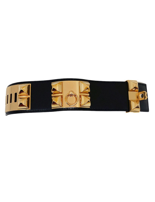 Bracelet HERMES collier de chien cuir box noir