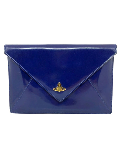 Pochette VIVIENNE WESTWOOD cuir verni bleu roi