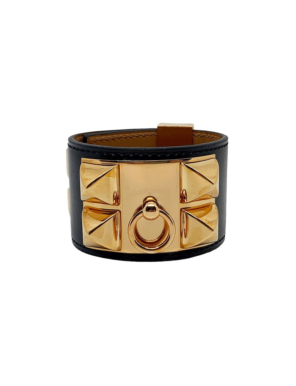 Bracelet collier de chien HERMES noir en cuir de veau