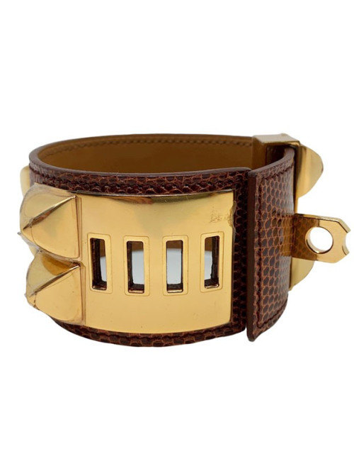 Manchette collier de chien HERMES lezard lisse etrusque