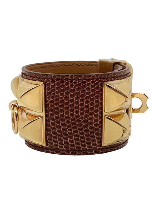 Manchette collier de chien HERMES lezard lisse etrusque