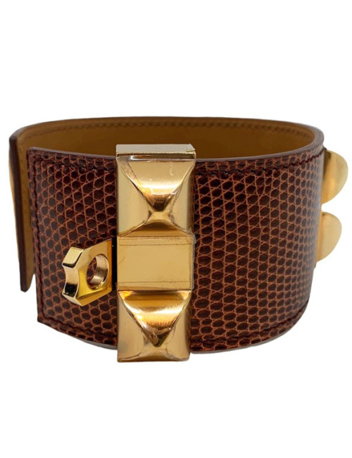 Manchette collier de chien HERMES lezard lisse etrusque