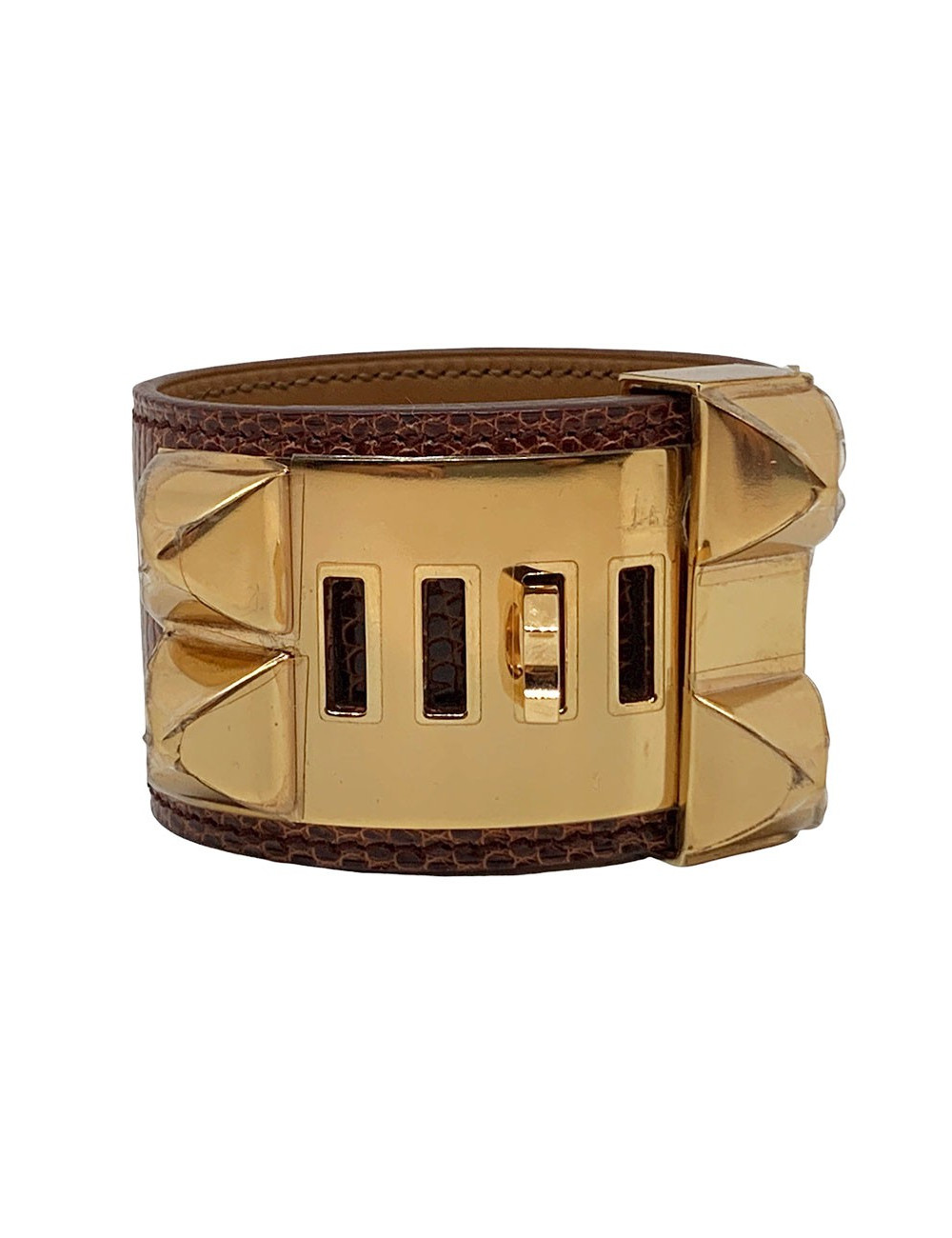 Bracelet HERMES collier de chien cuir lezard lisse etrusque
