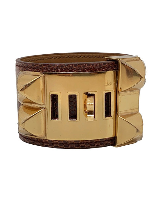 Manchette collier de chien HERMES lezard lisse etrusque