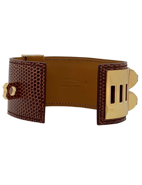 Bracelet HERMES collier de chien cuir lezard lisse etrusque