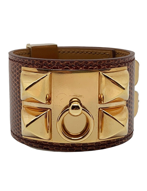 Manchette collier de chien HERMES lezard lisse etrusque