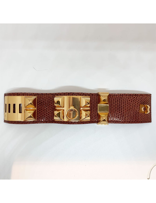 Manchette collier de chien HERMES lezard lisse etrusque