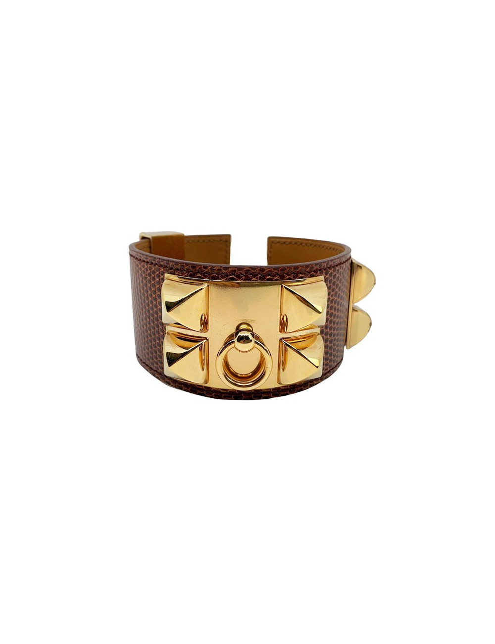 Bracelet HERMES collier de chien cuir lezard lisse etrusque