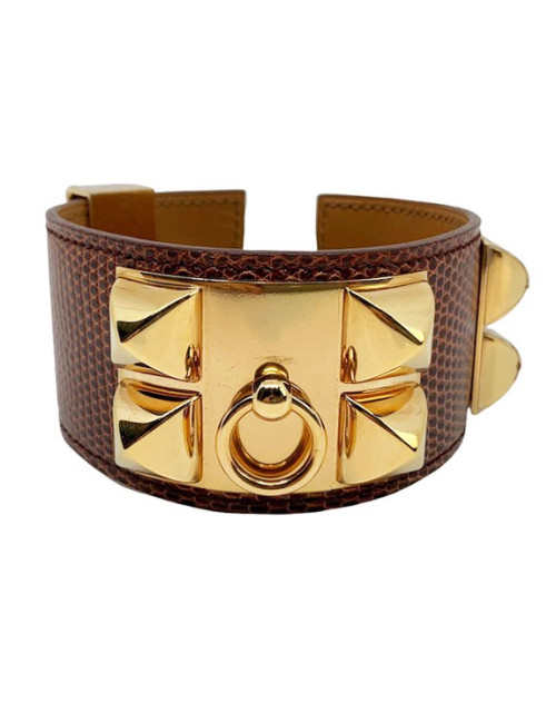 Manchette collier de chien HERMES lezard lisse etrusque