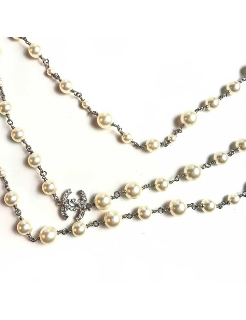 Sautoir Chanel perles et strass noeud papillon