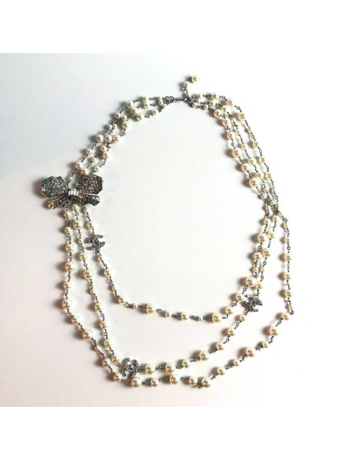 Sautoir Chanel perles et strass noeud papillon