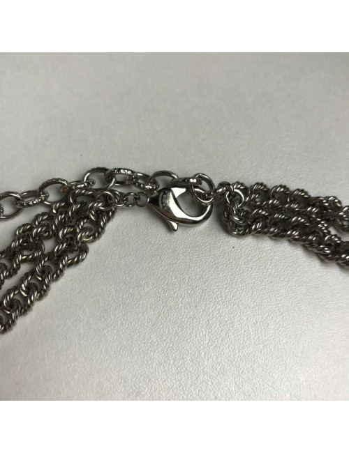 Sautoir Chanel CC argenté et perles